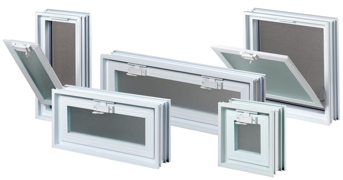 Ventilation windows for glass blocks